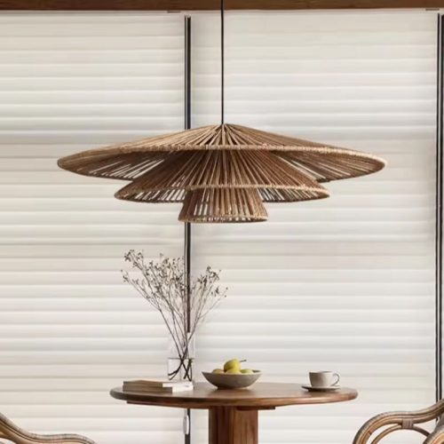 3 Tiered Rattan Pendant Light Dining Table