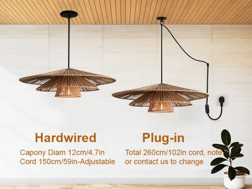 3 Tiered Rattan Pendant Light Hanging Options