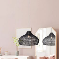 Black Kloe Rattan Pendant Light Bathroom