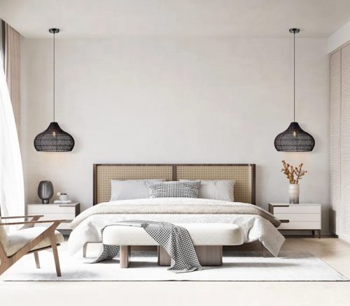 Black Kloe Rattan Pendant Light Bedside