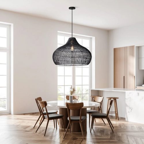 Black Kloe Rattan Pendant Light Dining Room