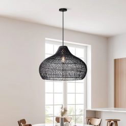 Black Kloe Rattan Pendant Light Hanging