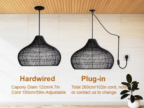 Black Kloe Rattan Pendant Light Hanging Options