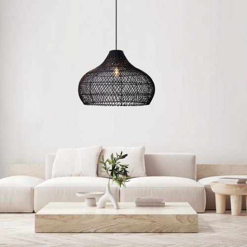 Black Kloe Rattan Pendant Light Living Room