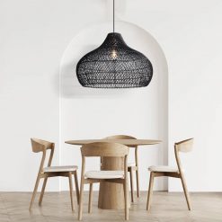 Black Kloe Rattan Pendant Light Over Dining Room Table