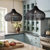 Black Kloe Rattan Pendant Light Over Kitchen Island