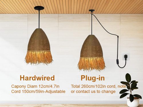 Boho Jute Pendant Light Hanging Options