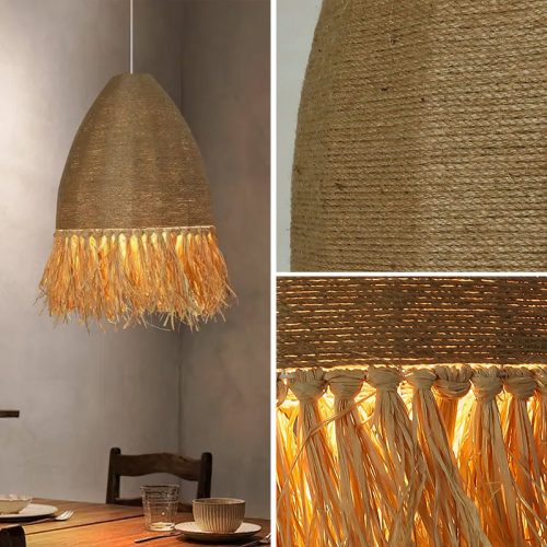 Boho Jute Pendant Light Wicker Lampshade Detail