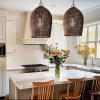 Dark Brown Vintage Rattan Dome Pendant Light Kitchen Island