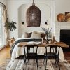 Dark Brown Vintage Rattan Dome Pendant Light Over Table