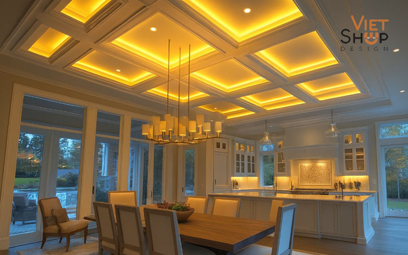 Dining Room Coffered Ceiling Lighting Ideas