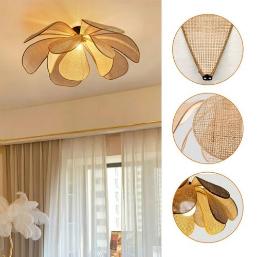 Flower Rattan Flush Mount Light Detail