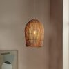 Long Rattan Dome Pendant Light – Vintage Farmhouse Ceiling Lighting