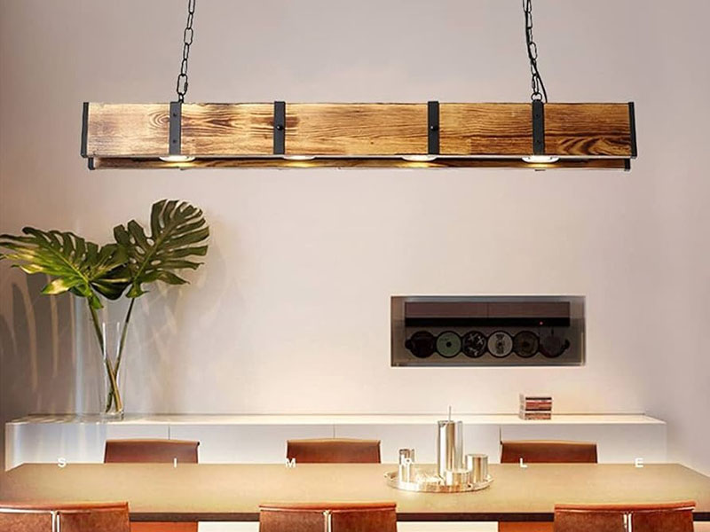 Mid-century Modern Linear Wood And Metal Pendant Light