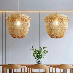 Rattan Acorn Shaped Pendant Light Dining Room