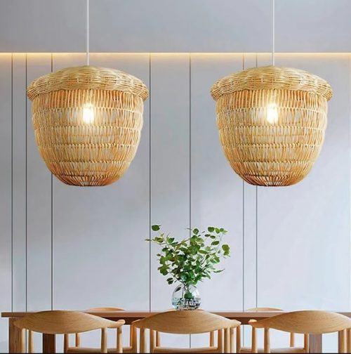 Rattan Acorn Shaped Pendant Light Dining Room