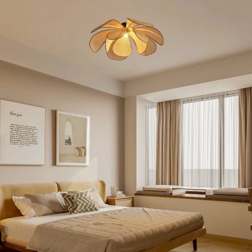 Rattan Flush Mount Light Flower Petal Lamp Bedroom