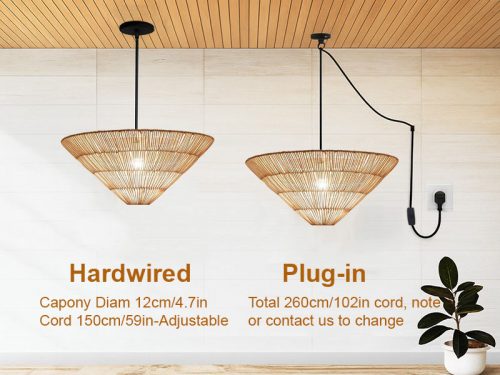Rattan Inverted Pyramid Pendant Light Hanging Options