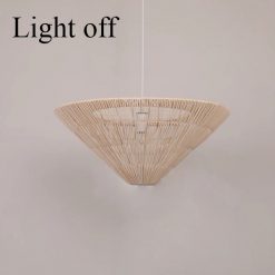 Rattan Inverted Pyramid Pendant Light Off