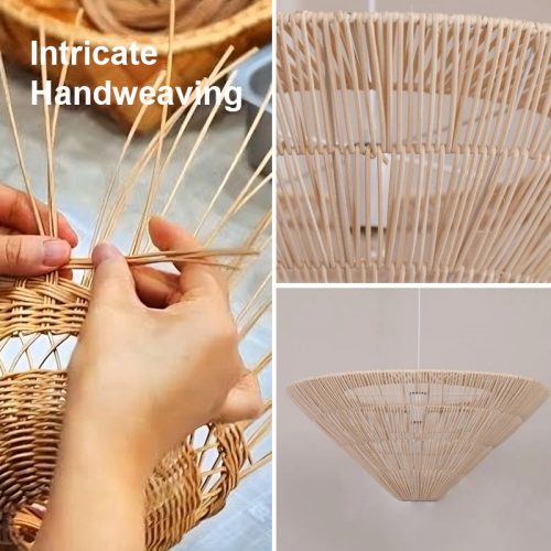 Rattan Inverted Pyramid Pendant Lights Detail