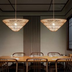 Rattan Inverted Pyramid Pendant Lights Dining Room