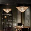 Rattan Inverted Pyramid Pendant Lights Over Table