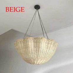 Rattan Scalloped Light Bowl Chandelier Beige