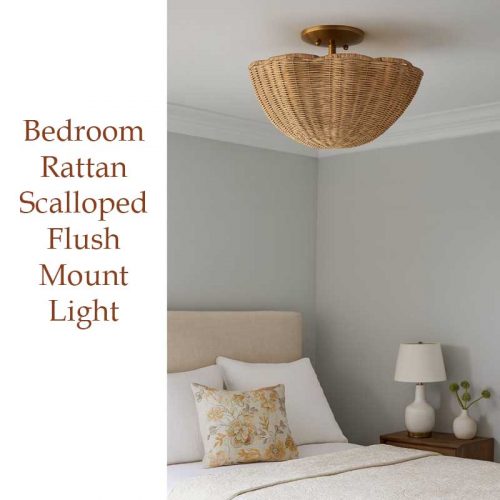 Rattan Scalloped Light Wicker Bowl Chandelier Bedroom