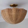 Rattan Scalloped Light Wicker Bowl Chandelier Flush Mount