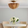Rattan Scalloped Light Wicker Bowl Chandelier Flush Mount Dining Room