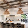 Rattan Hourglass Pendant Light Over Island