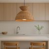 Rattan Hourglass Pendant Light Over Kitchen Island