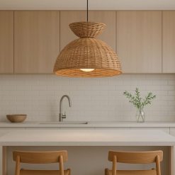 Rattan Hourglass Pendant Light Over Kitchen Island