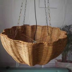 Scalloped Rattan Light Fixture Bolw Lampshade Brown