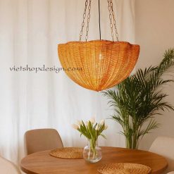 Scalloped Rattan Light Wicker Chandeliers For Dining Room