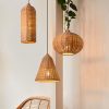 Small Rattan Pendant Light Cluster Hanging Fixture Turn On