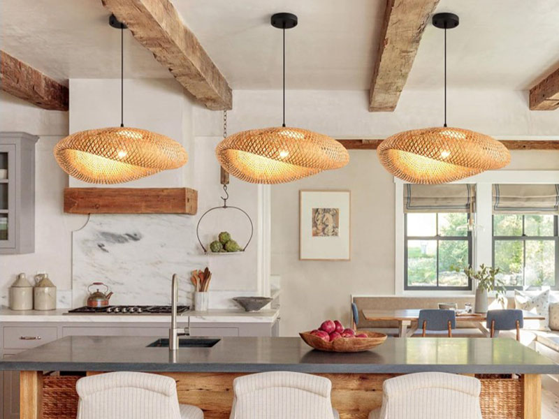 Three Pendant Lights Over Kitchen Island