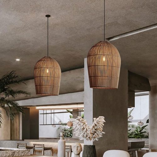 Vintage Rattan Dome Pendant Light Coffee Shop