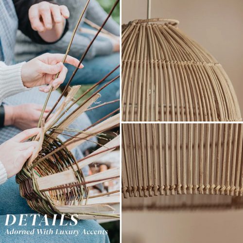 Vintage Rattan Dome Pendant Light Fixture Detail
