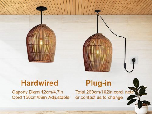 Vintage Rattan Dome Pendant Light Hanging Options
