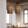 Vintage Rattan Dome Pendant Light Tea Room
