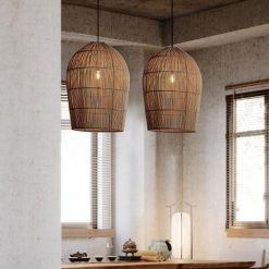 Vintage Rattan Dome Pendant Light Tea Room