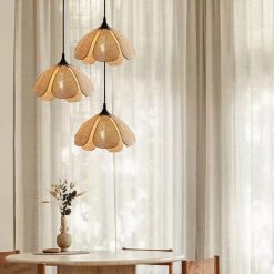 Cluster Of Rattan Flora Pendant Lights Dining Room