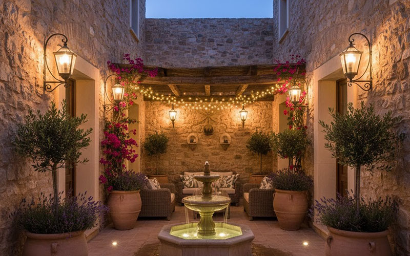 Mediterranean Courtyard Lighting Ideas