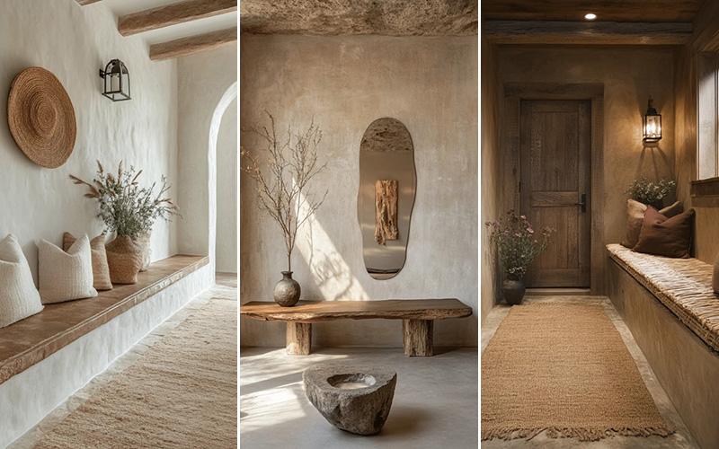 The Bench Is The Focal Point Of A Wabi Sabi Entryway
