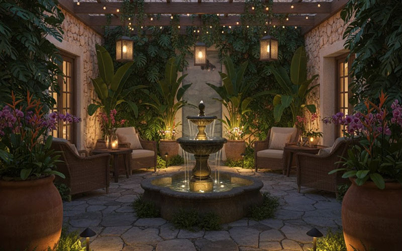Tropical Courtyard Lighting Ideas