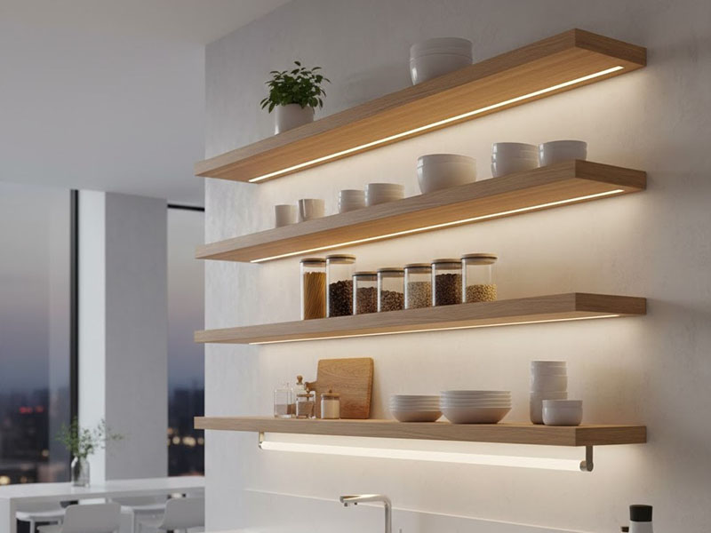Backlit Kitchen Floating Shelves