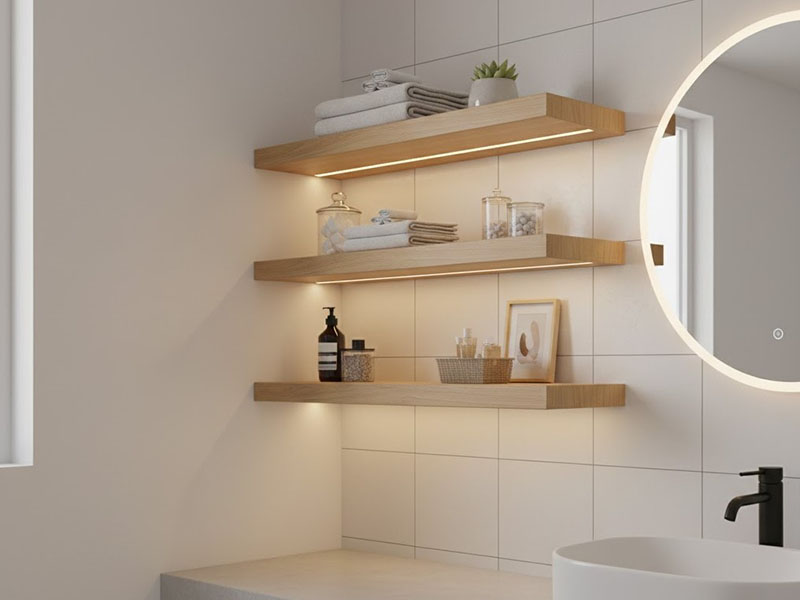 Bathroom Floating Shelf Lighting