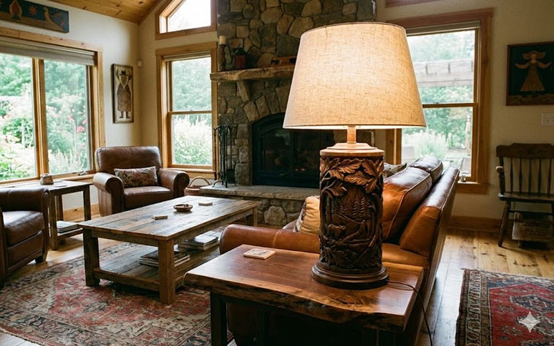 Carved Wood Table Lamp Livingroom