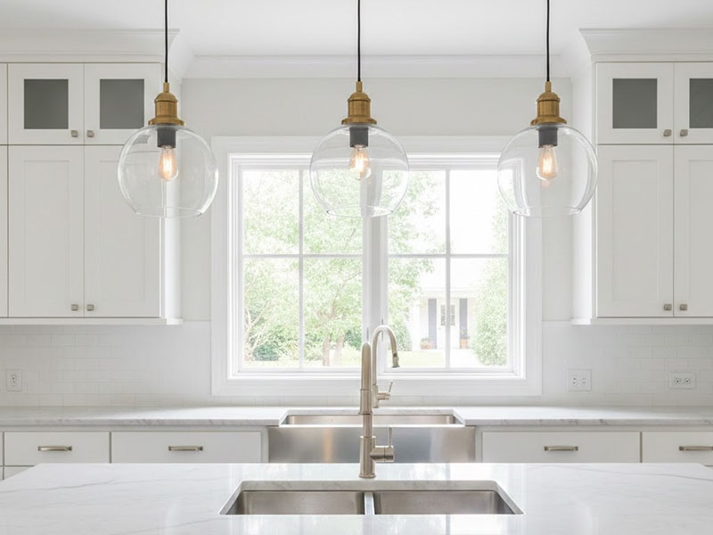 Clear Glass Pendants Over Sink Kitchens